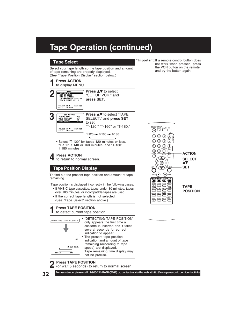 Tape operation (continued) | Panasonic PV-D4735S User Manual | Page 32 / 72