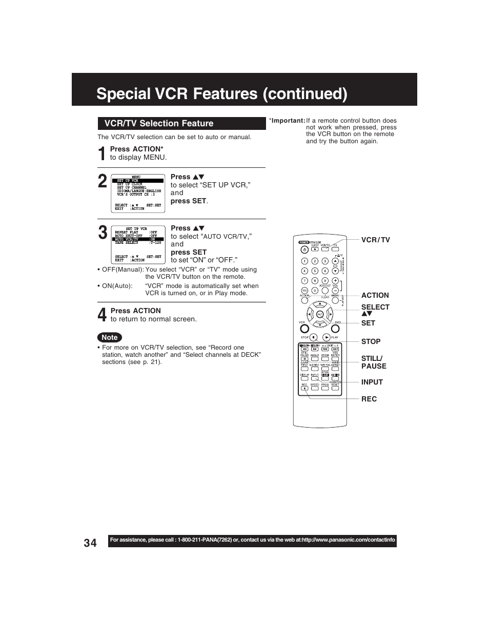 Special vcr features (continued) | Panasonic PV-D4735S User Manual | Page 34 / 72