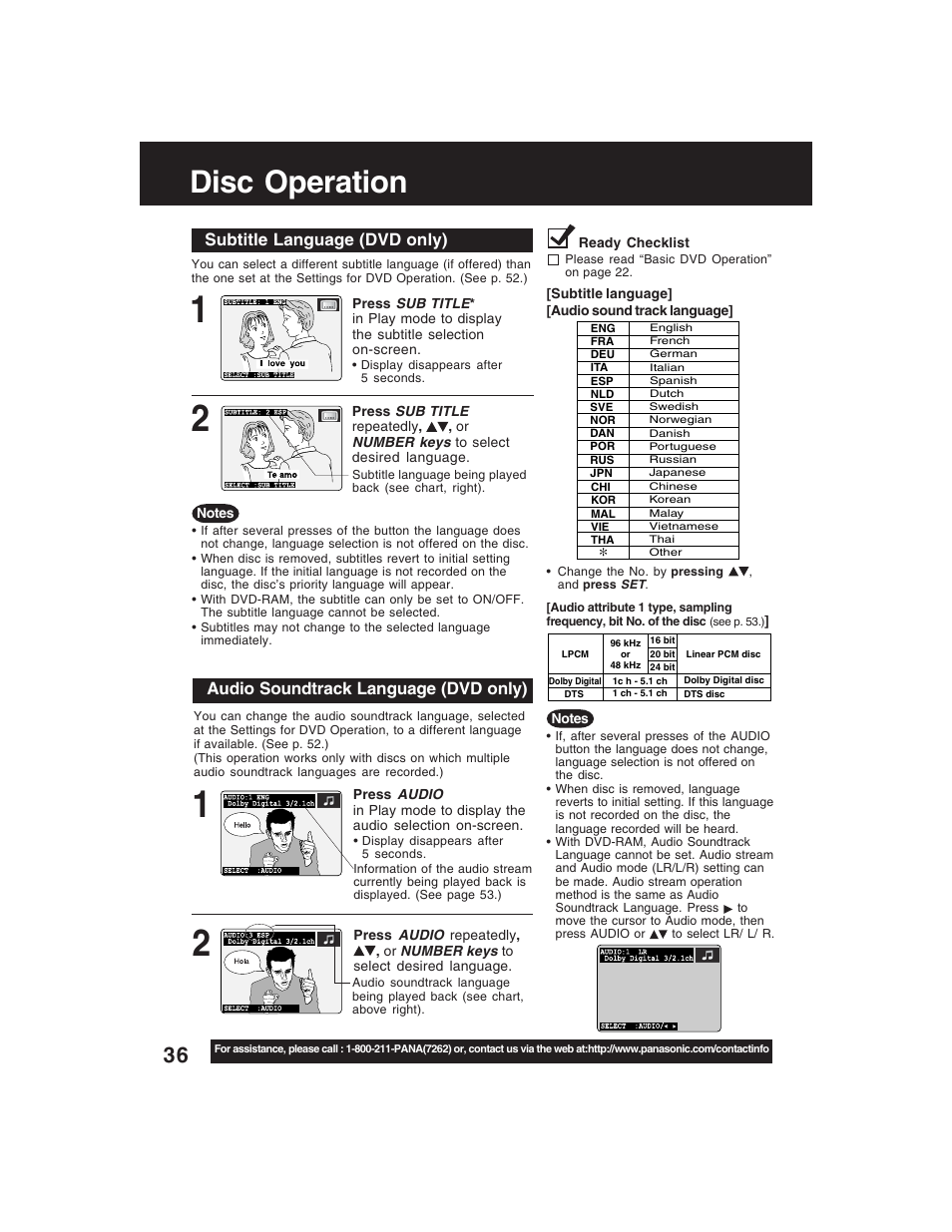 Dvd operation, Disc operation | Panasonic PV-D4735S User Manual | Page 36 / 72
