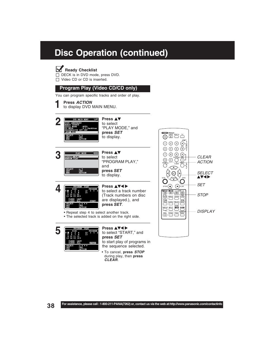 Disc operation (continued) | Panasonic PV-D4735S User Manual | Page 38 / 72