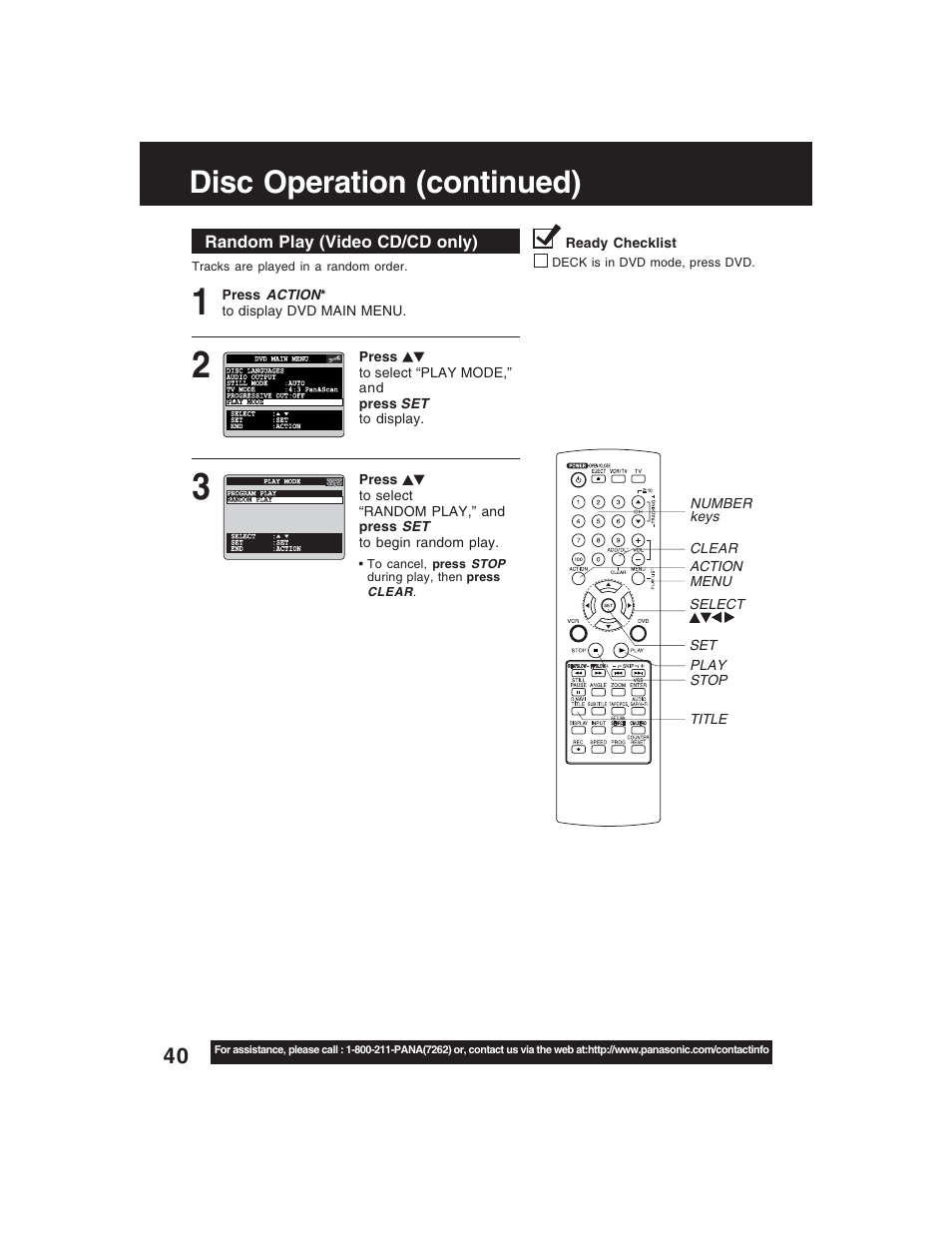 Disc operation (continued) | Panasonic PV-D4735S User Manual | Page 40 / 72