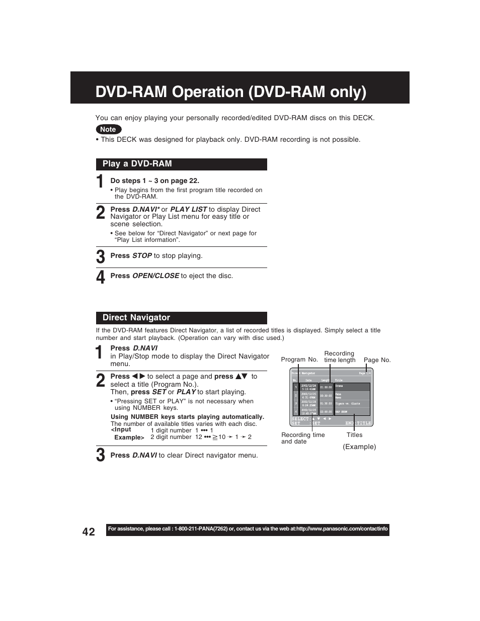 Dvd-ram operation (dvd-ram only) | Panasonic PV-D4735S User Manual | Page 42 / 72
