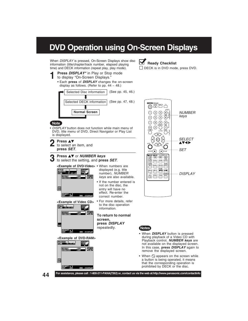 Dvd operation using on-screen displays | Panasonic PV-D4735S User Manual | Page 44 / 72