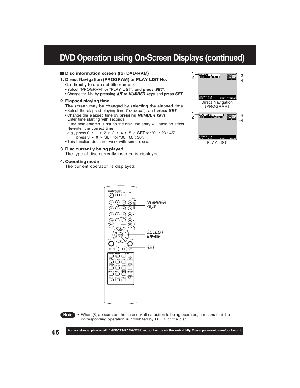 Dvd operation using on-screen displays (continued) | Panasonic PV-D4735S User Manual | Page 46 / 72