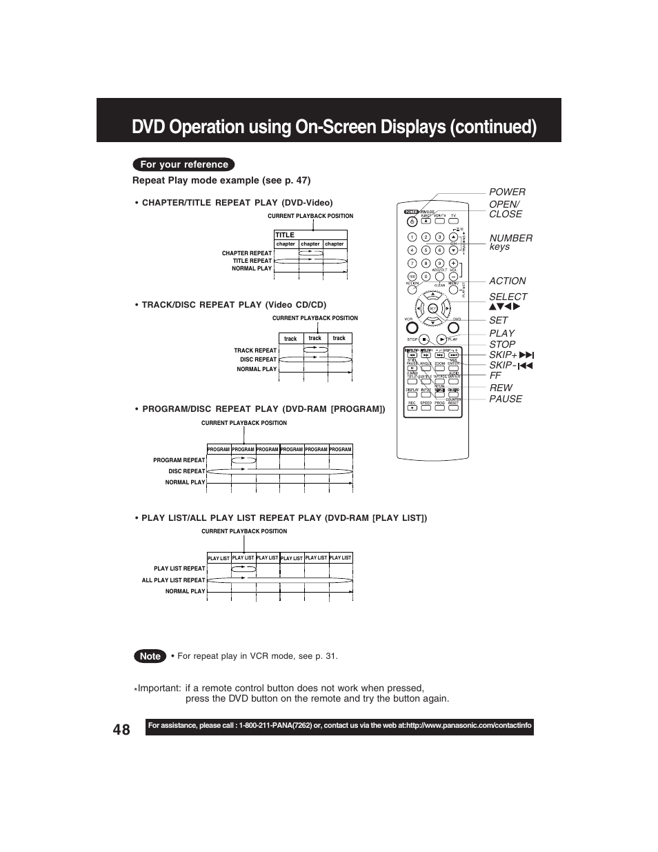 Dvd operation using on-screen displays (continued) | Panasonic PV-D4735S User Manual | Page 48 / 72