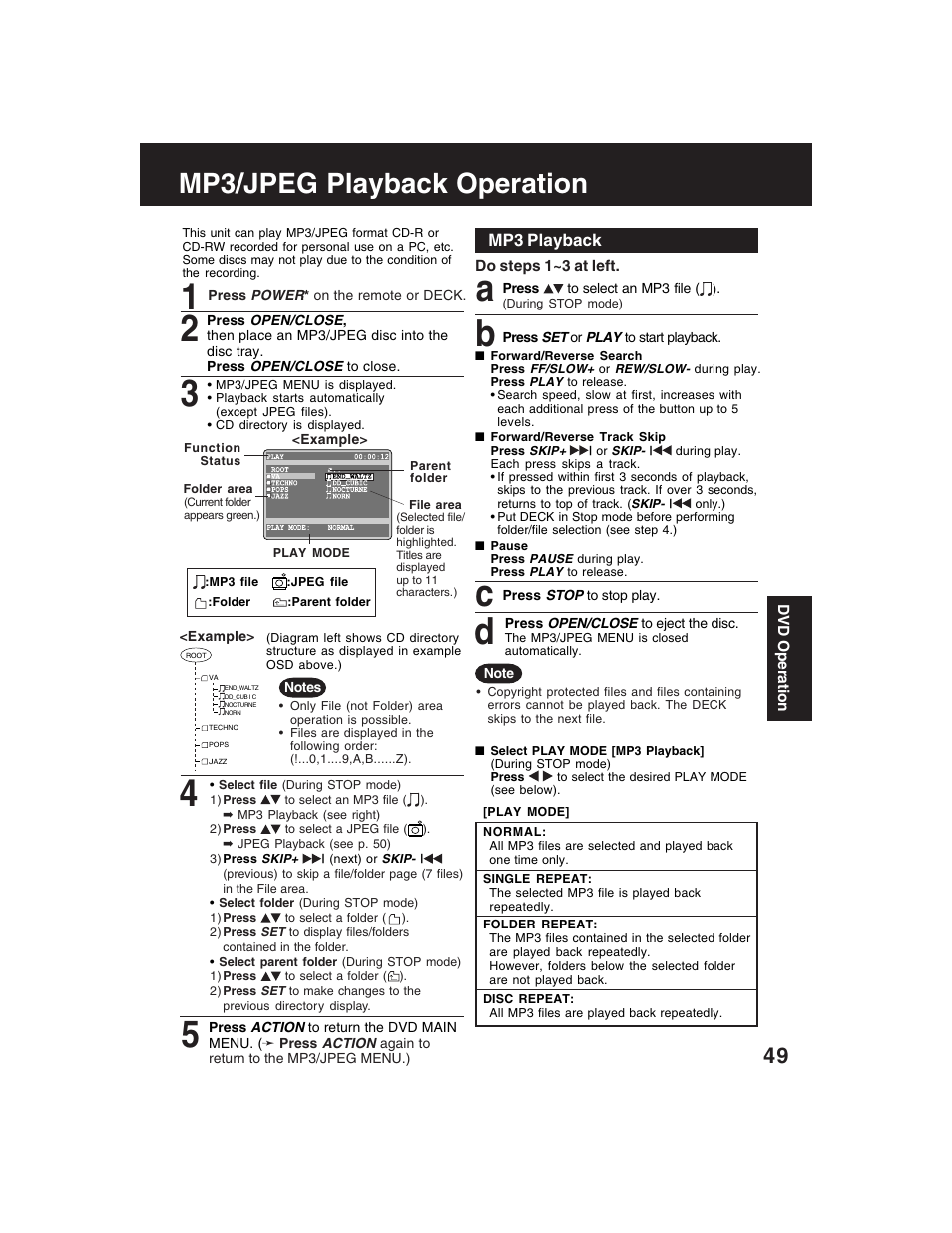 Mp3 / jpeg playback operation, A b c d, Mp3/jpeg playback operation | Panasonic PV-D4735S User Manual | Page 49 / 72