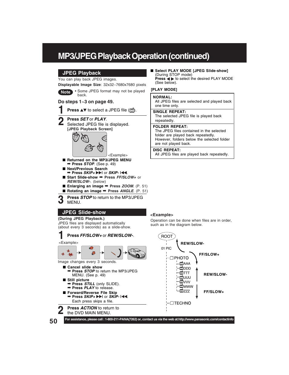 Mp3/jpeg playback operation (continued) | Panasonic PV-D4735S User Manual | Page 50 / 72