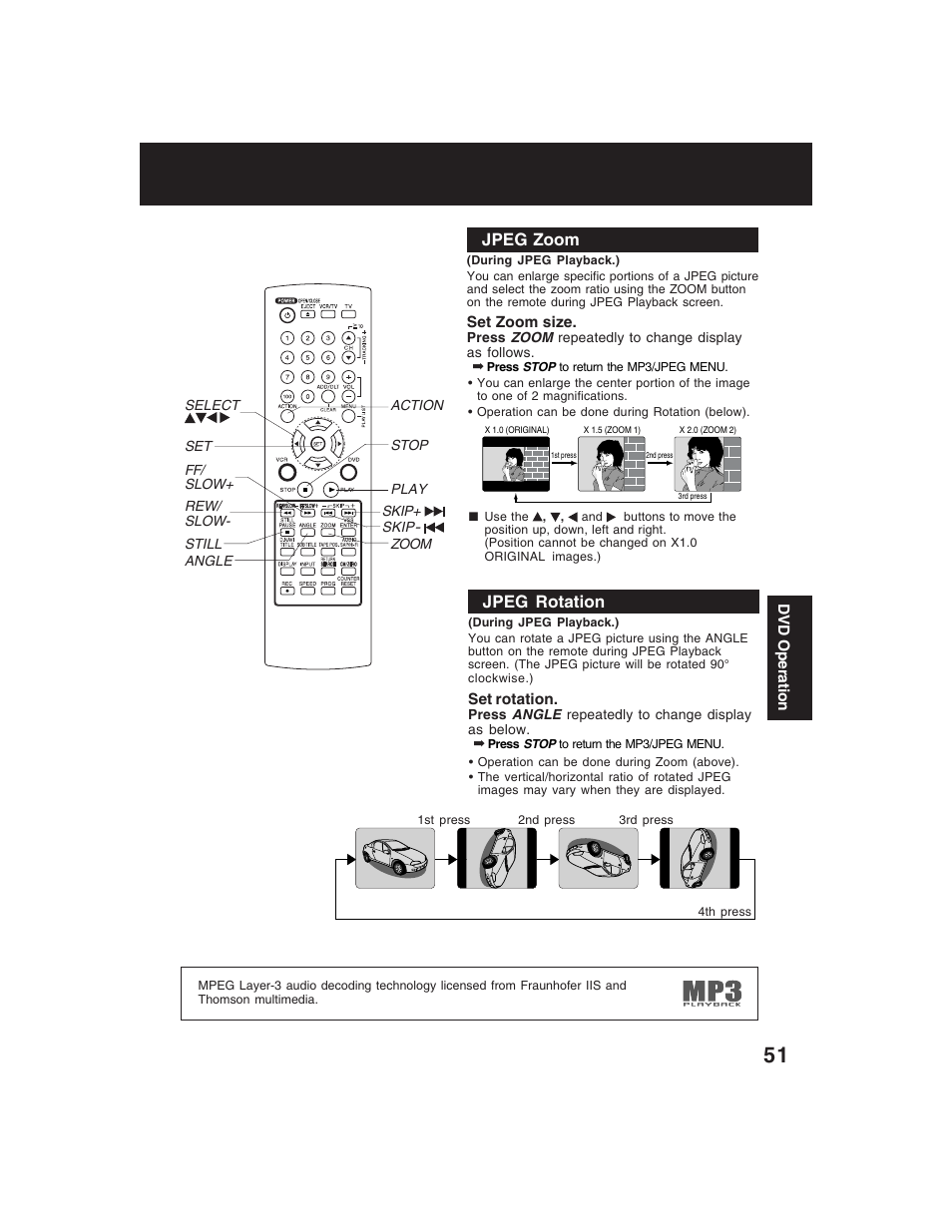Jpeg zoom jpeg rotation | Panasonic PV-D4735S User Manual | Page 51 / 72