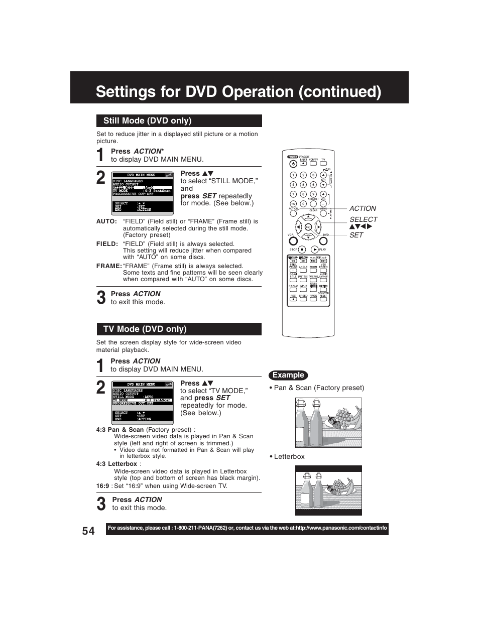 Settings for dvd operation (continued) | Panasonic PV-D4735S User Manual | Page 54 / 72