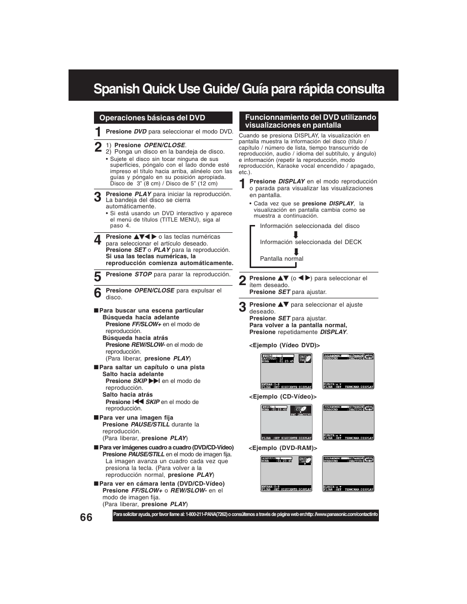 Spanish quick use guide/ guía para rápida consulta | Panasonic PV-D4735S User Manual | Page 66 / 72