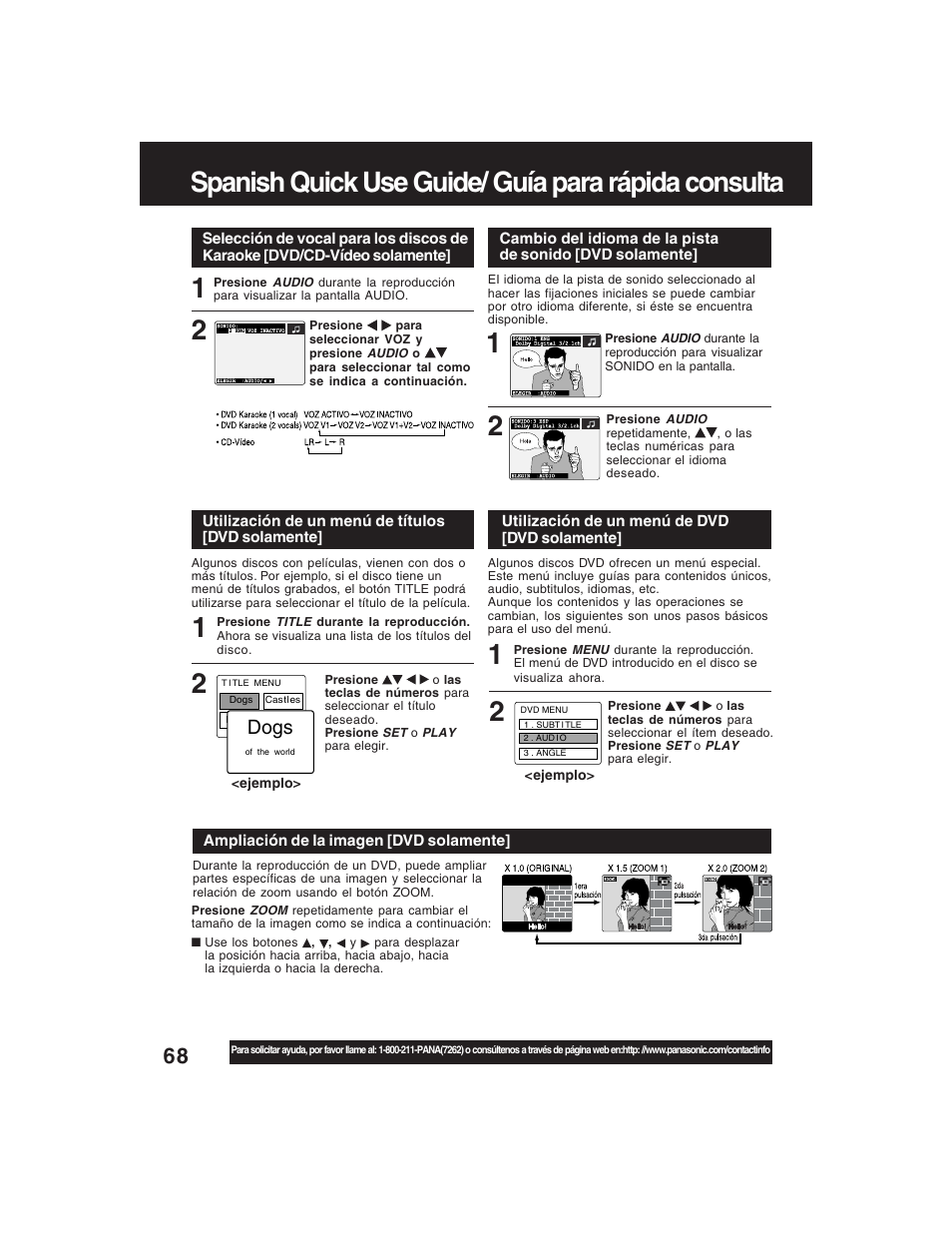 Spanish quick use guide/ guía para rápida consulta, Dogs | Panasonic PV-D4735S User Manual | Page 68 / 72