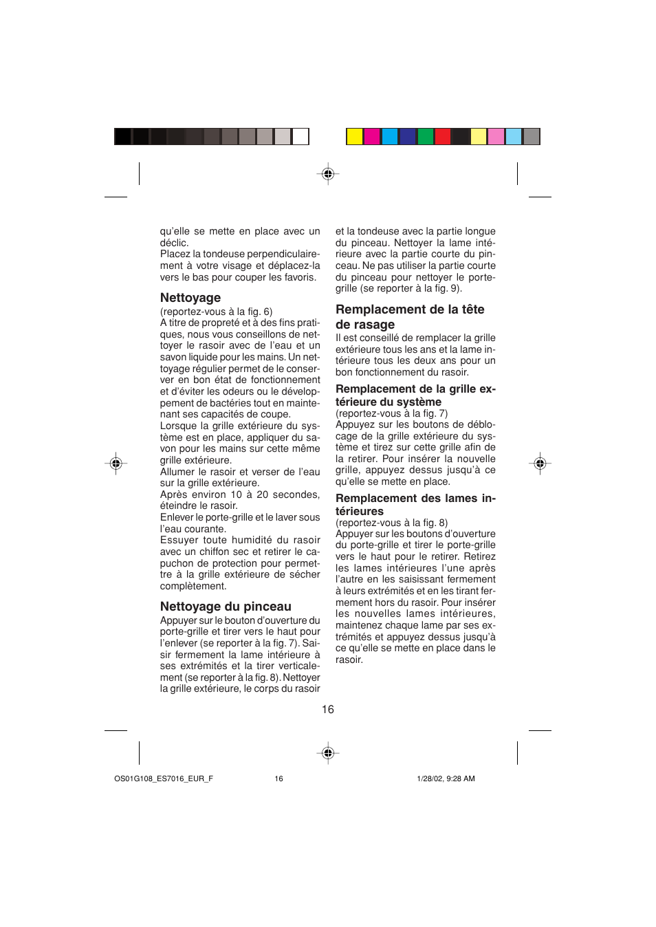 Panasonic ES7016 User Manual | Page 16 / 80