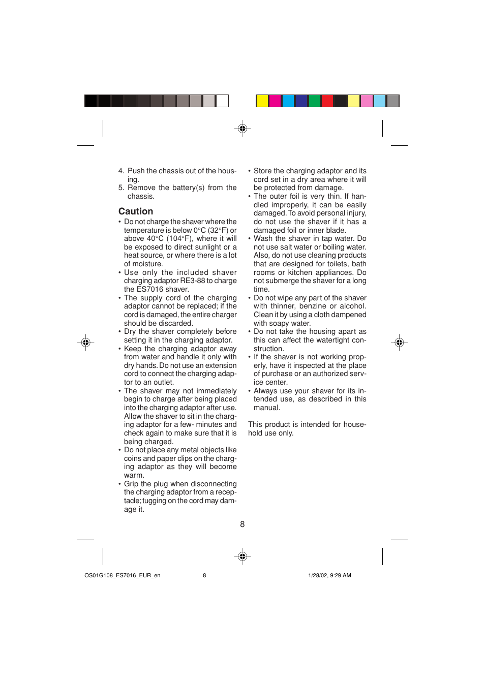 Caution | Panasonic ES7016 User Manual | Page 8 / 80