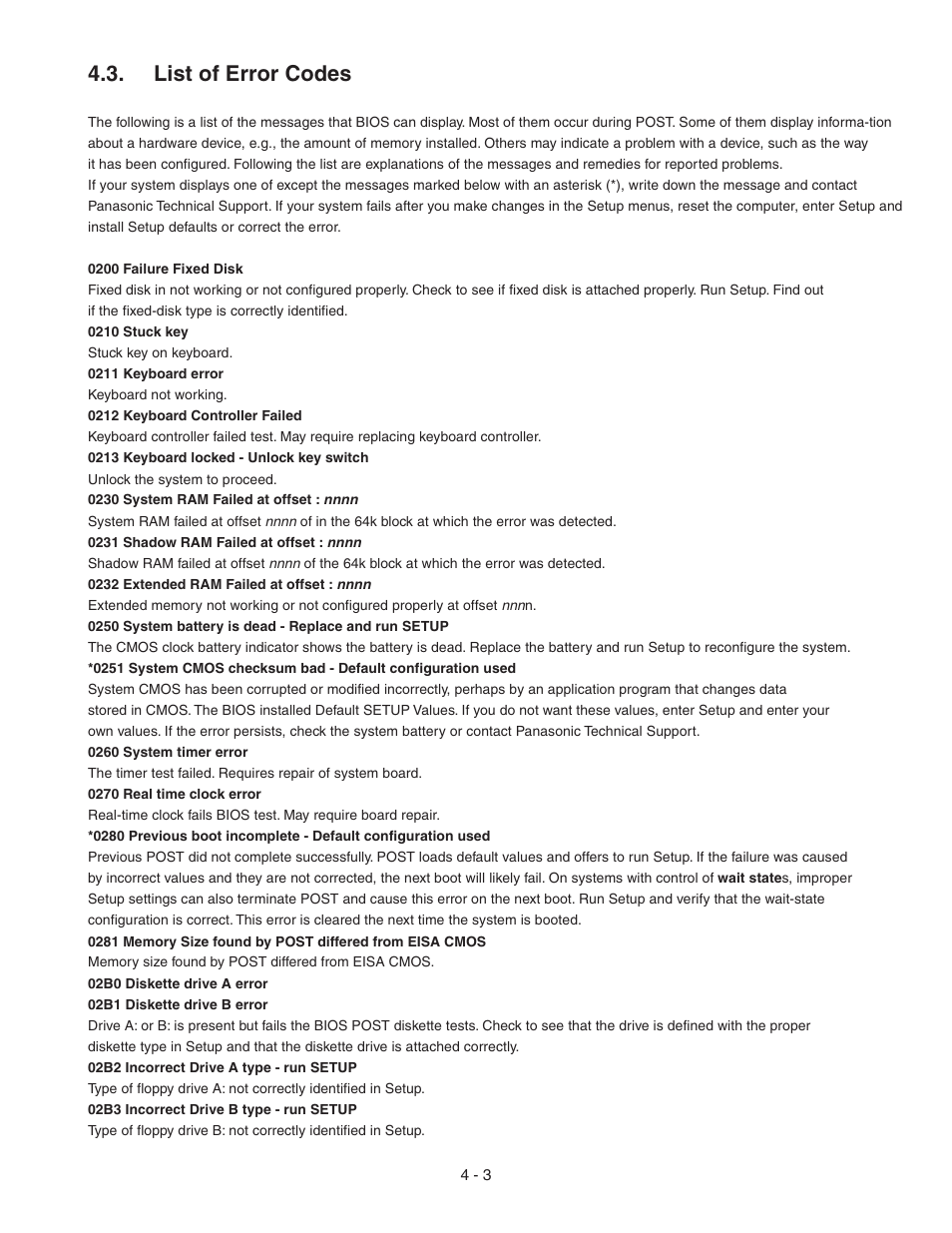 List of error codes | Panasonic CF-72 User Manual | Page 15 / 69