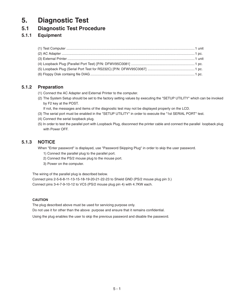 Diagnostic test, Diagnostic test procedure, 1 diagnostic test procedure | Panasonic CF-72 User Manual | Page 26 / 69