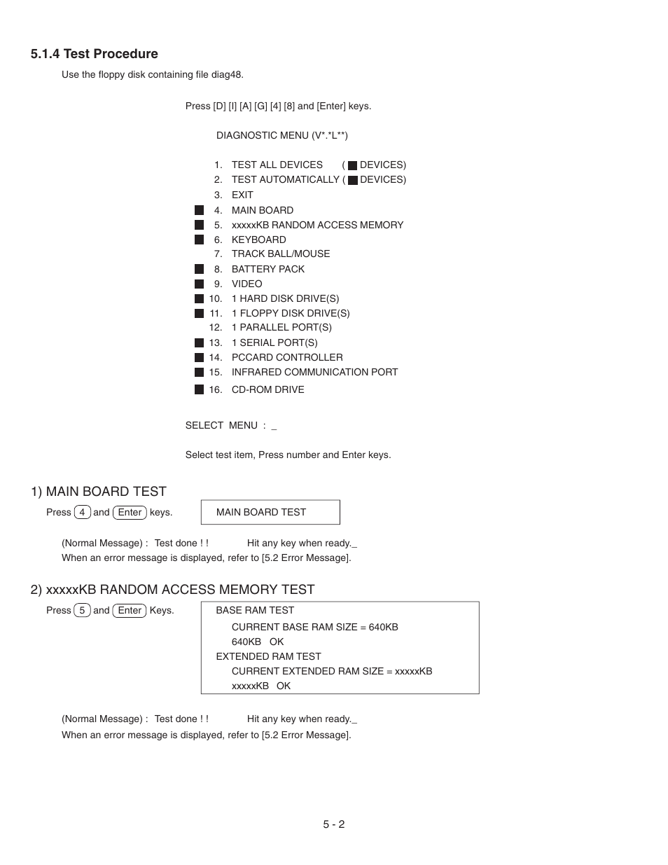 4 test procedure, 1) main board test | Panasonic CF-72 User Manual | Page 27 / 69