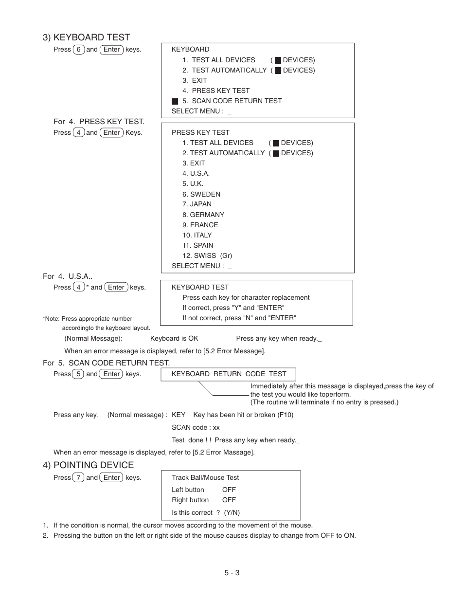 3) keyboard test, 4) pointing device | Panasonic CF-72 User Manual | Page 28 / 69