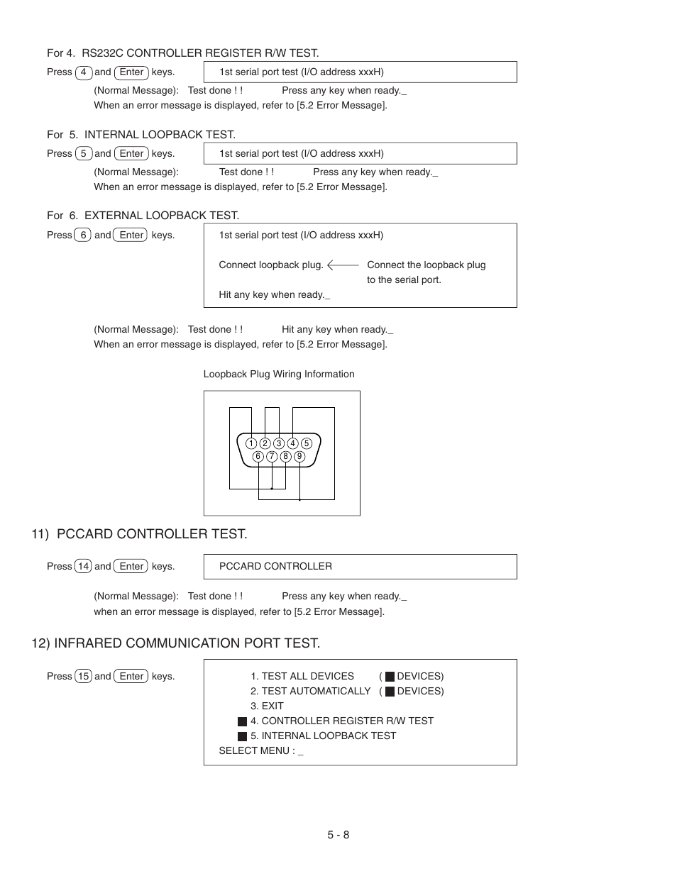 11) pccard controller test, 12) infrared communication port test | Panasonic CF-72 User Manual | Page 33 / 69