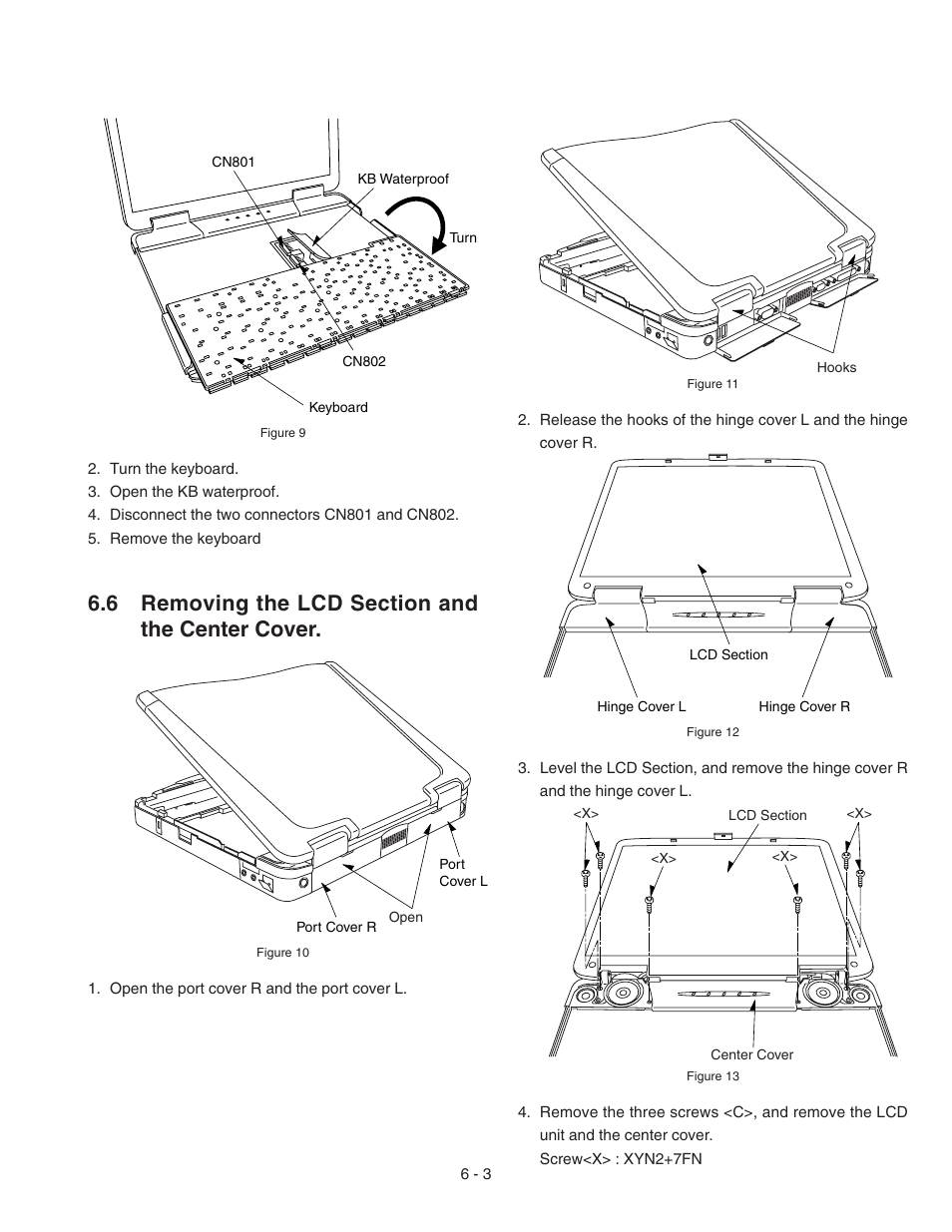 Removing the lcd section and the center cover | Panasonic CF-72 User Manual | Page 43 / 69