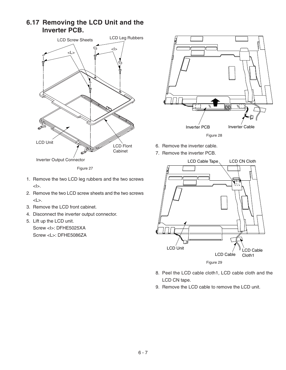 Removing the lcd unit and the inverter pcb, 17 removing the lcd unit and the inverter pcb | Panasonic CF-72 User Manual | Page 47 / 69