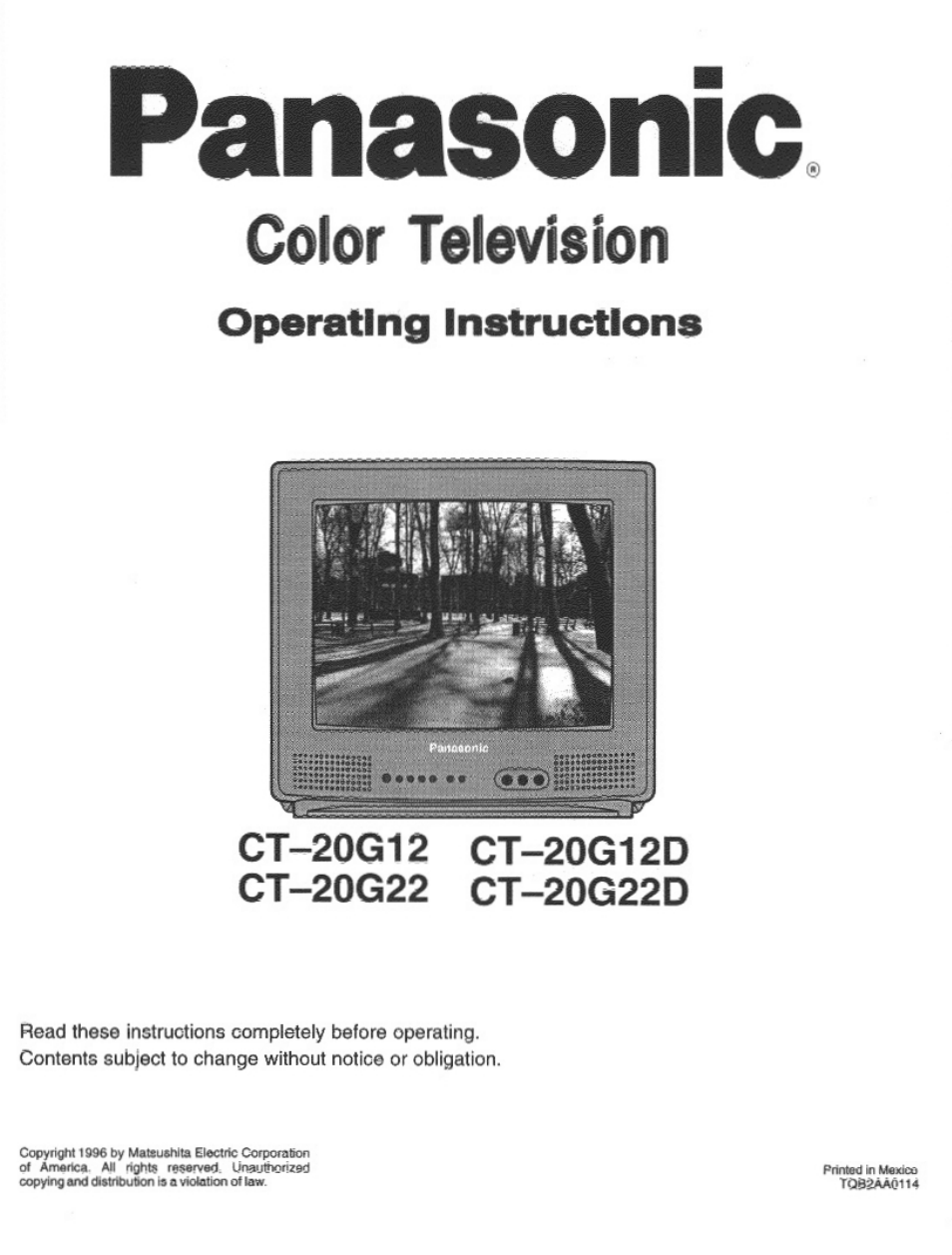 Panasonic CT-20G12 User Manual | 24 pages
