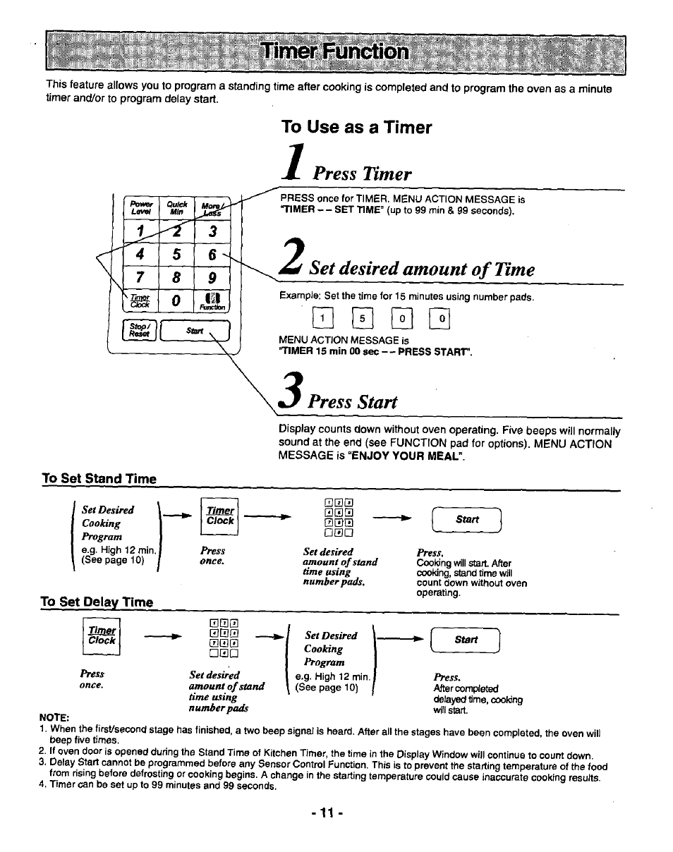 To set stand time, To set delay time, A. press timer | Panasonic GENIUS 1100 NN-N688 User Manual | Page 13 / 56