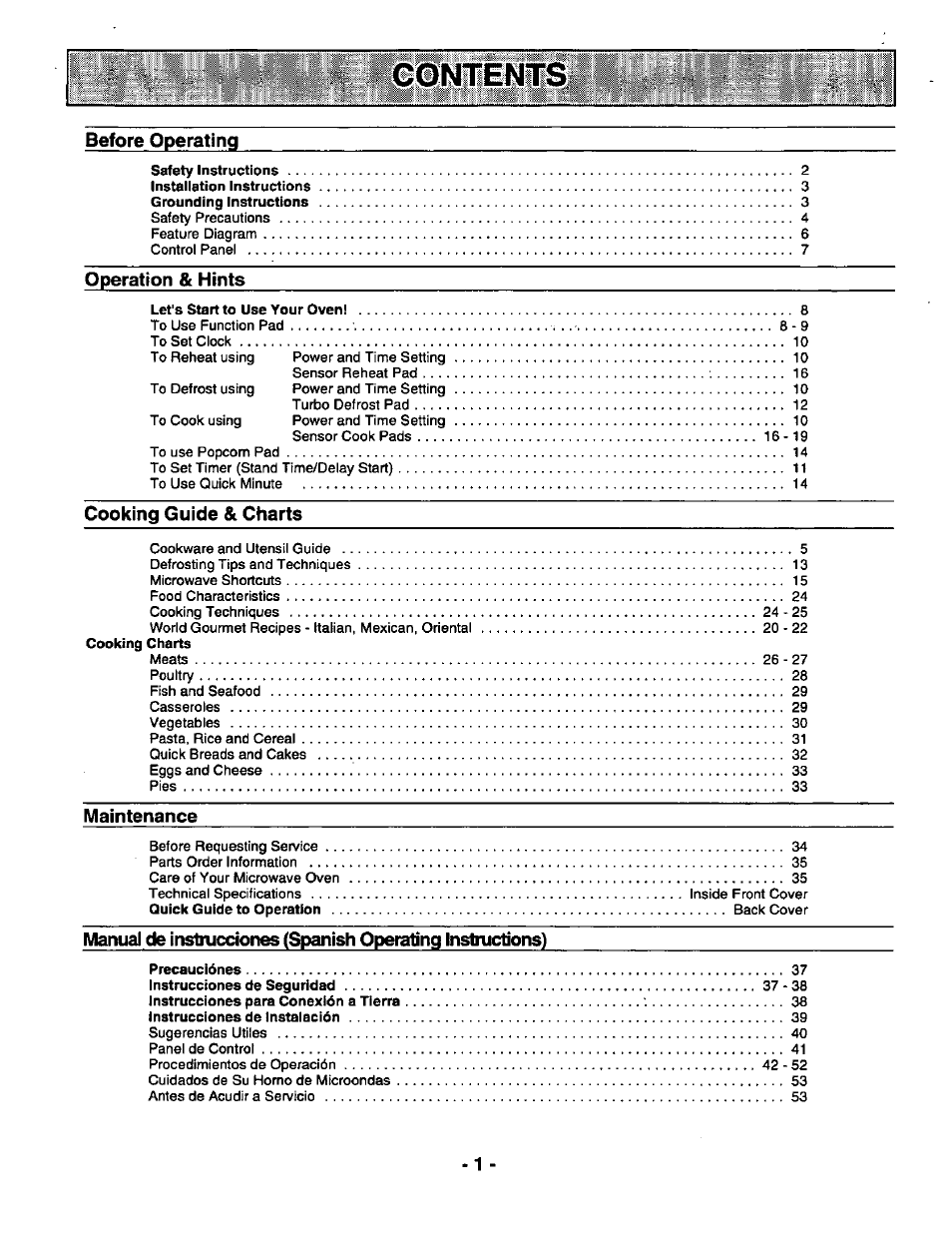 Ntents | Panasonic GENIUS 1100 NN-N688 User Manual | Page 3 / 56
