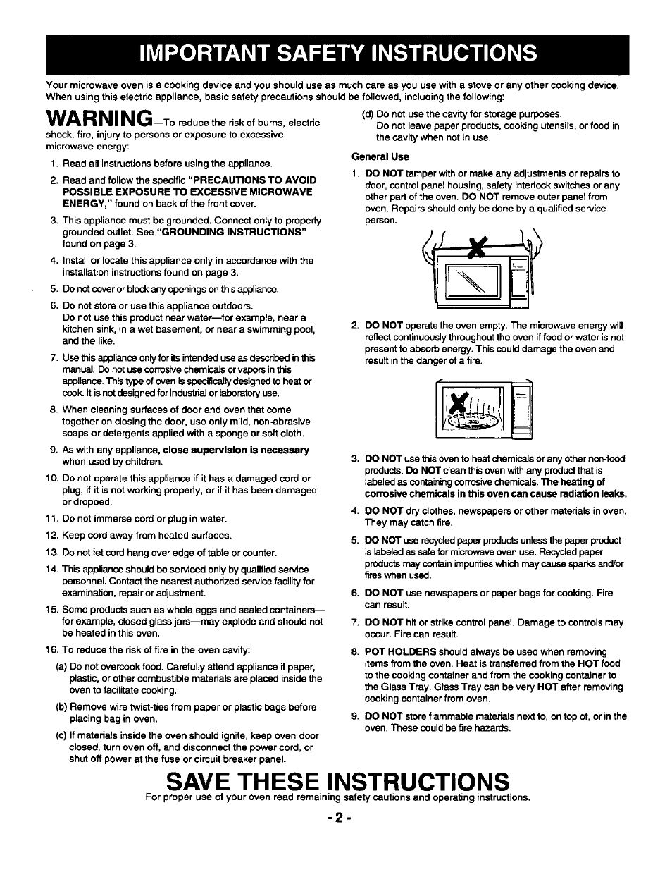 Important safety instructions, Warn in o, Save these instructions | Panasonic GENIUS 1100 NN-N688 User Manual | Page 4 / 56