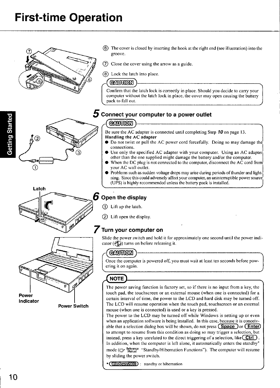 First-time operation, Connect your computer to a power outlet, S open the display | Turn your computer on | Panasonic CF-M34 series User Manual | Page 10 / 32