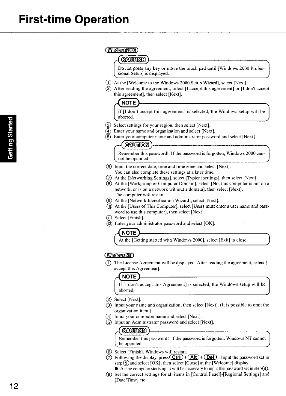 First-time operation | Panasonic CF-M34 series User Manual | Page 12 / 32