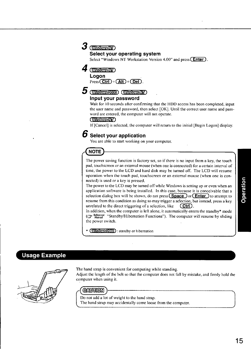 Usage example, Select your operating system, Logon | Input your password, Select your application | Panasonic CF-M34 series User Manual | Page 15 / 32