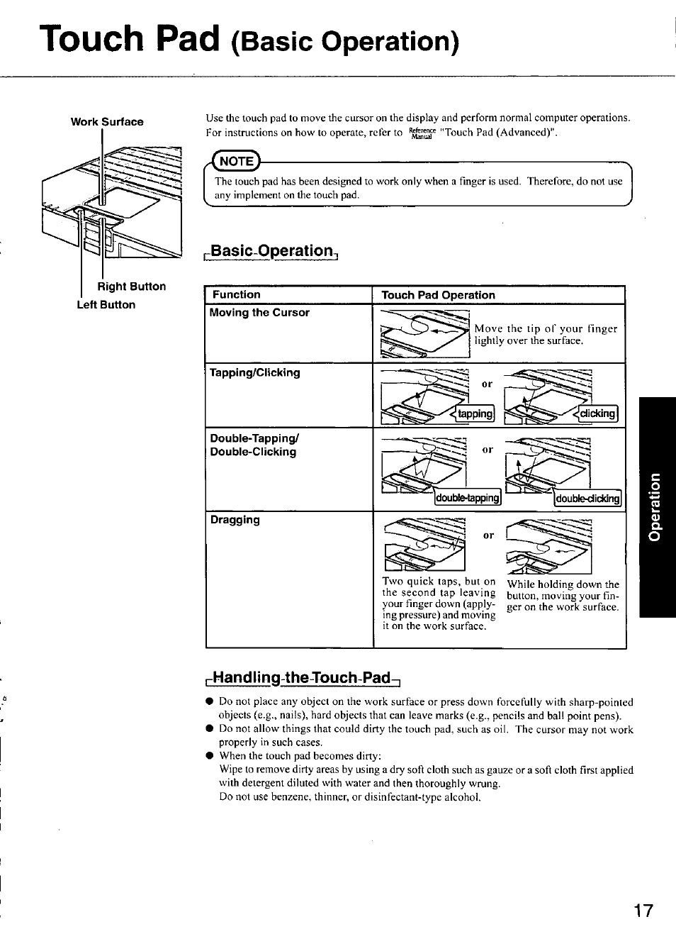 Touch pad (basic operation), Basic-operation, Rhandling-the-touch-pad-i | Touch pad, Basic operation) | Panasonic CF-M34 series User Manual | Page 17 / 32