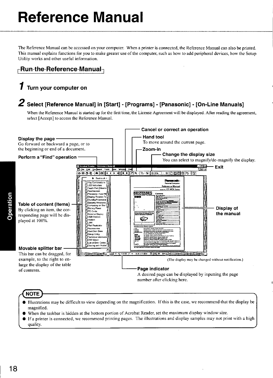 Reference manual, Run-the-reference-manual, Turn your computer on | Panasonic CF-M34 series User Manual | Page 18 / 32