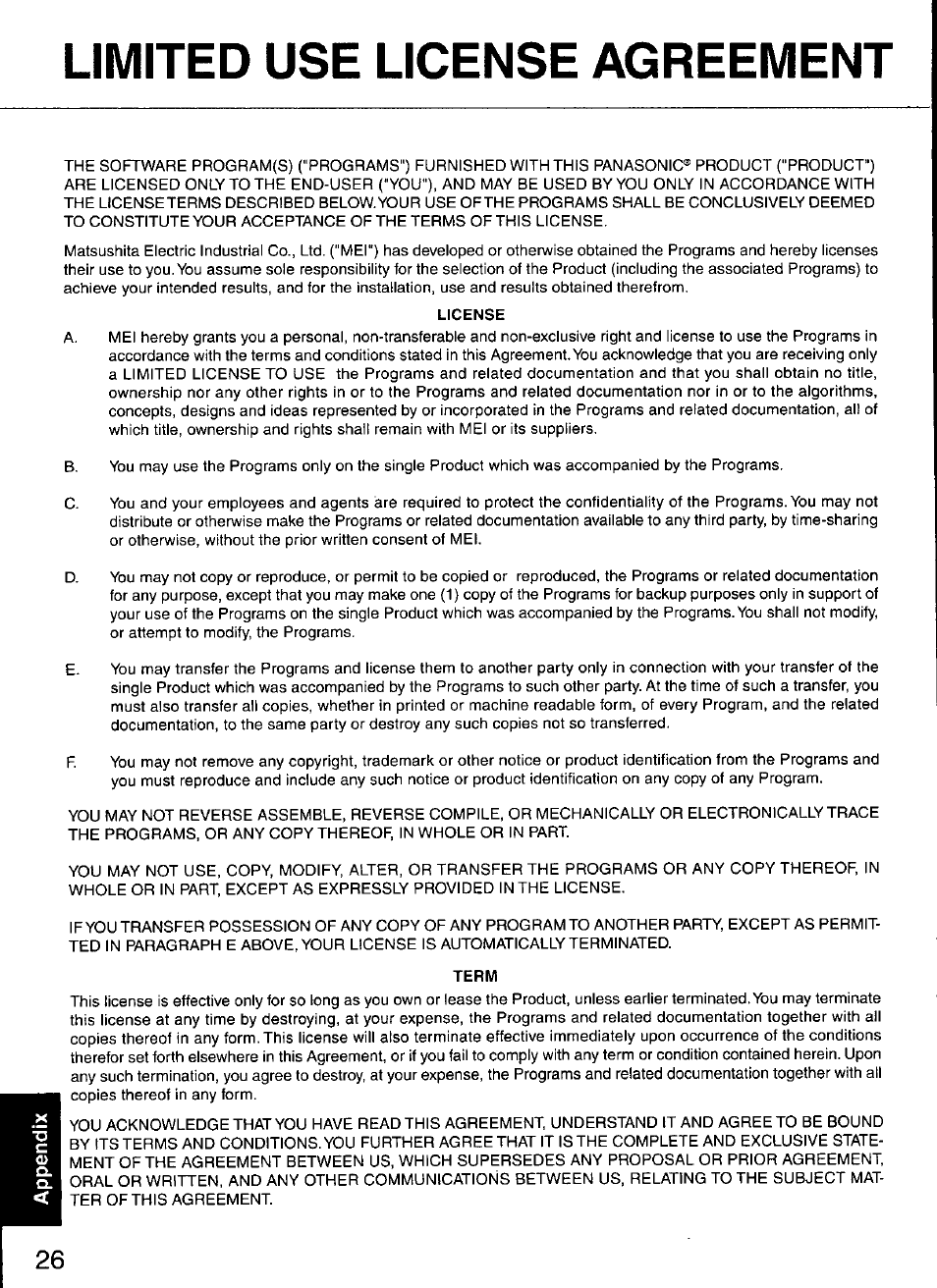 Limited use license agreement | Panasonic CF-M34 series User Manual | Page 26 / 32