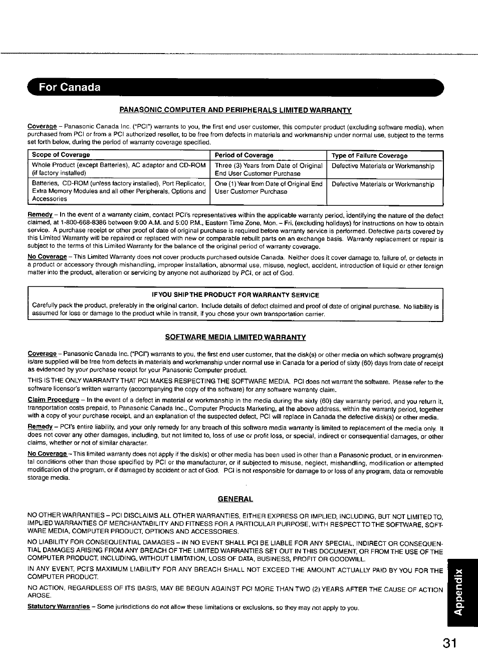 For canada | Panasonic CF-M34 series User Manual | Page 31 / 32