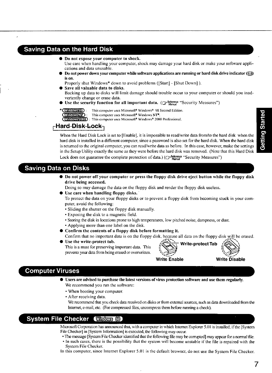 Saving data on the hard disk, Phard-disk-lock, Saving data on disks | Computer viruses, System file checker | Panasonic CF-M34 series User Manual | Page 7 / 32