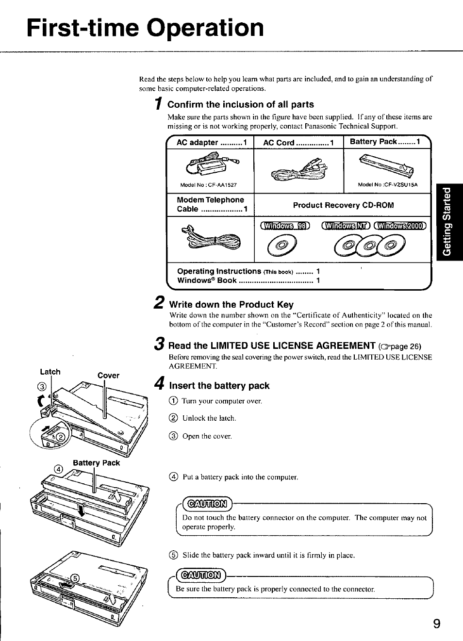 First-time operation, 7 confirm the inclusion of all parts, Write down the product key | Panasonic CF-M34 series User Manual | Page 9 / 32
