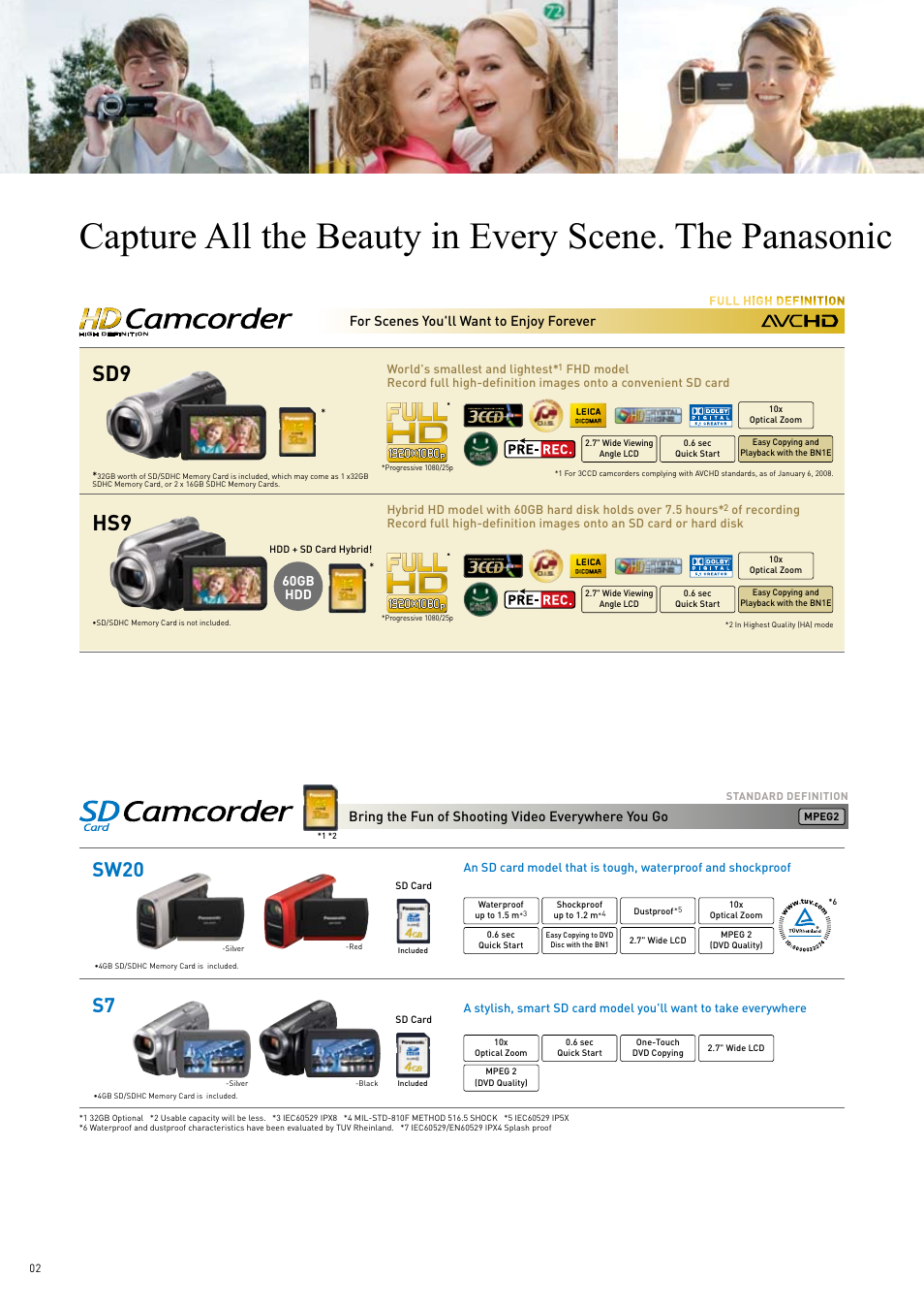 Sw20 s7, For scenes you'll want to enjoy forever, 60gb hdd | Bring the fun of shooting video everywhere you go | Panasonic 2008 User Manual | Page 2 / 28