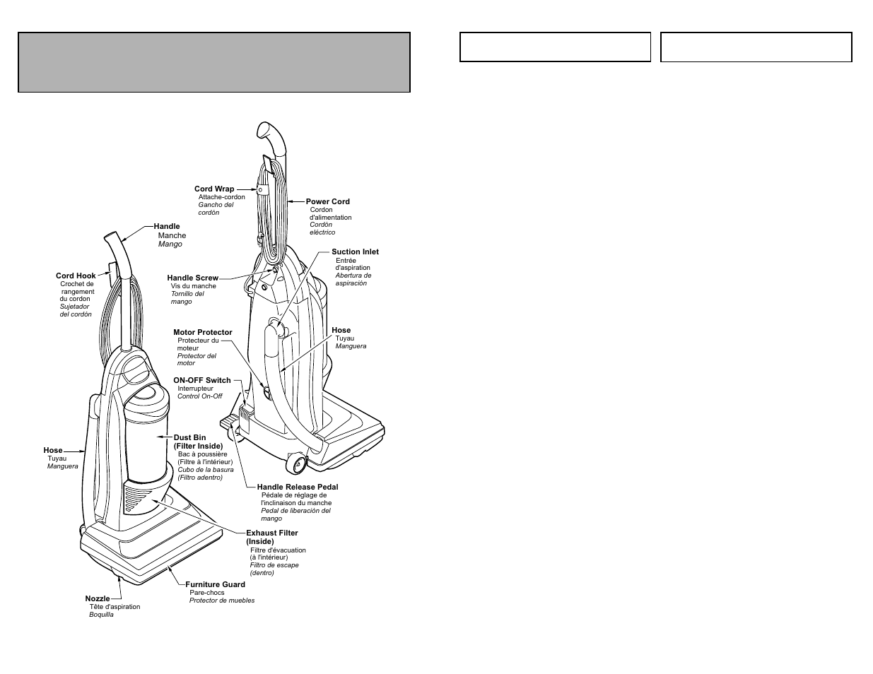 Parts identification, Nomenclature, Indentificacion de piezas | Nomenclature identificación de piezas, Quitar los residuos de basura en los conductos | Panasonic MC-V413 User Manual | Page 12 / 48