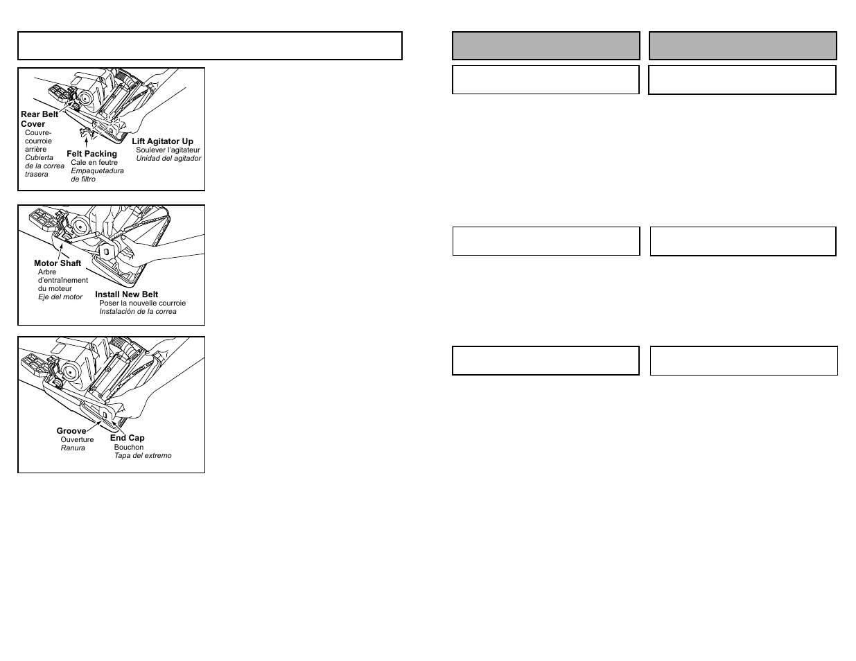 Replacing belt, Características caractéristiques | Panasonic MC-V413 User Manual | Page 32 / 48
