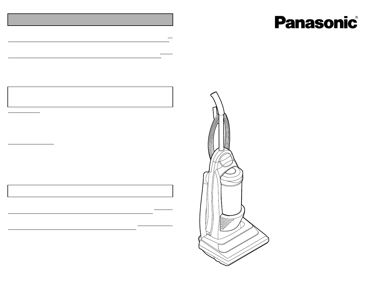 What to do when service is needed, Service apres-vente, Cuando necesita servicio | Mc-v413, Instrucciones de operación, Operating instructions manuel d’utilisation, Commercial aspiradora, Commercial vacuum cleaner aspirateur commercial | Panasonic MC-V413 User Manual | Page 48 / 48