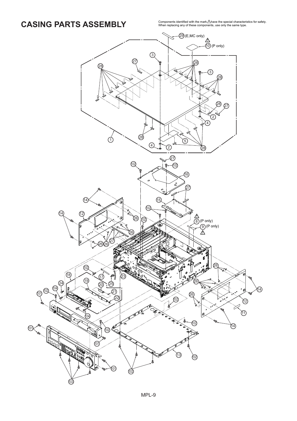 Casing parts assembly, Mpl-9 | Panasonic AJ-HD1800MC User Manual | Page 10 / 19