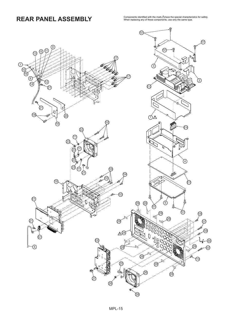 Rear panel assembly, Mpl-15 | Panasonic AJ-HD1800MC User Manual | Page 16 / 19