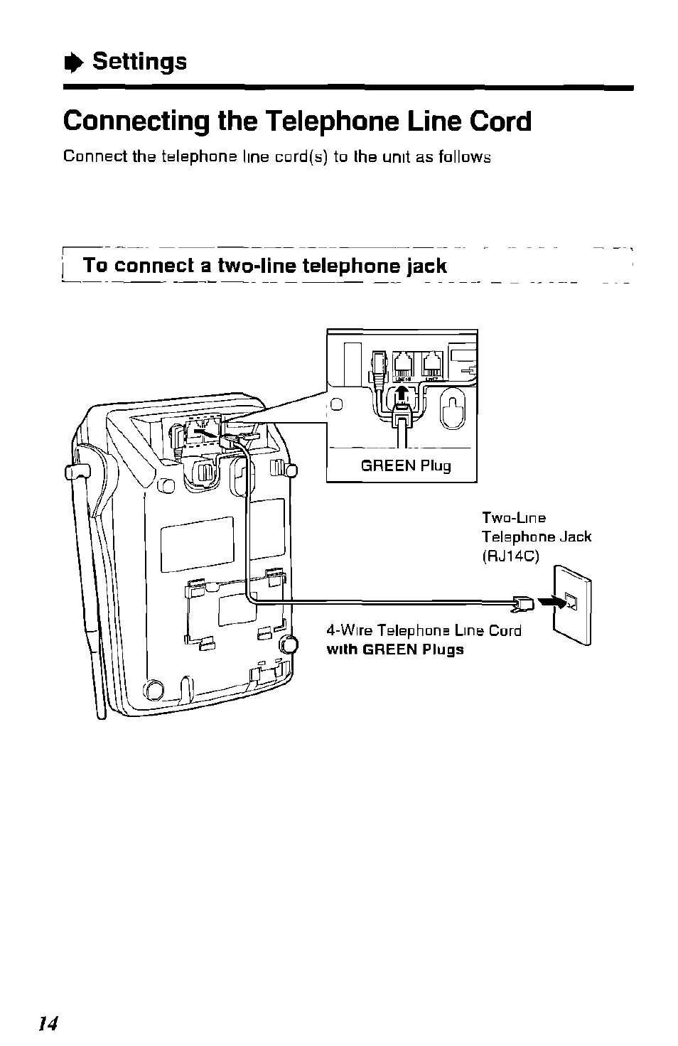 Connecting the telephone line cord | Panasonic KX-TC1891B User Manual | Page 14 / 96