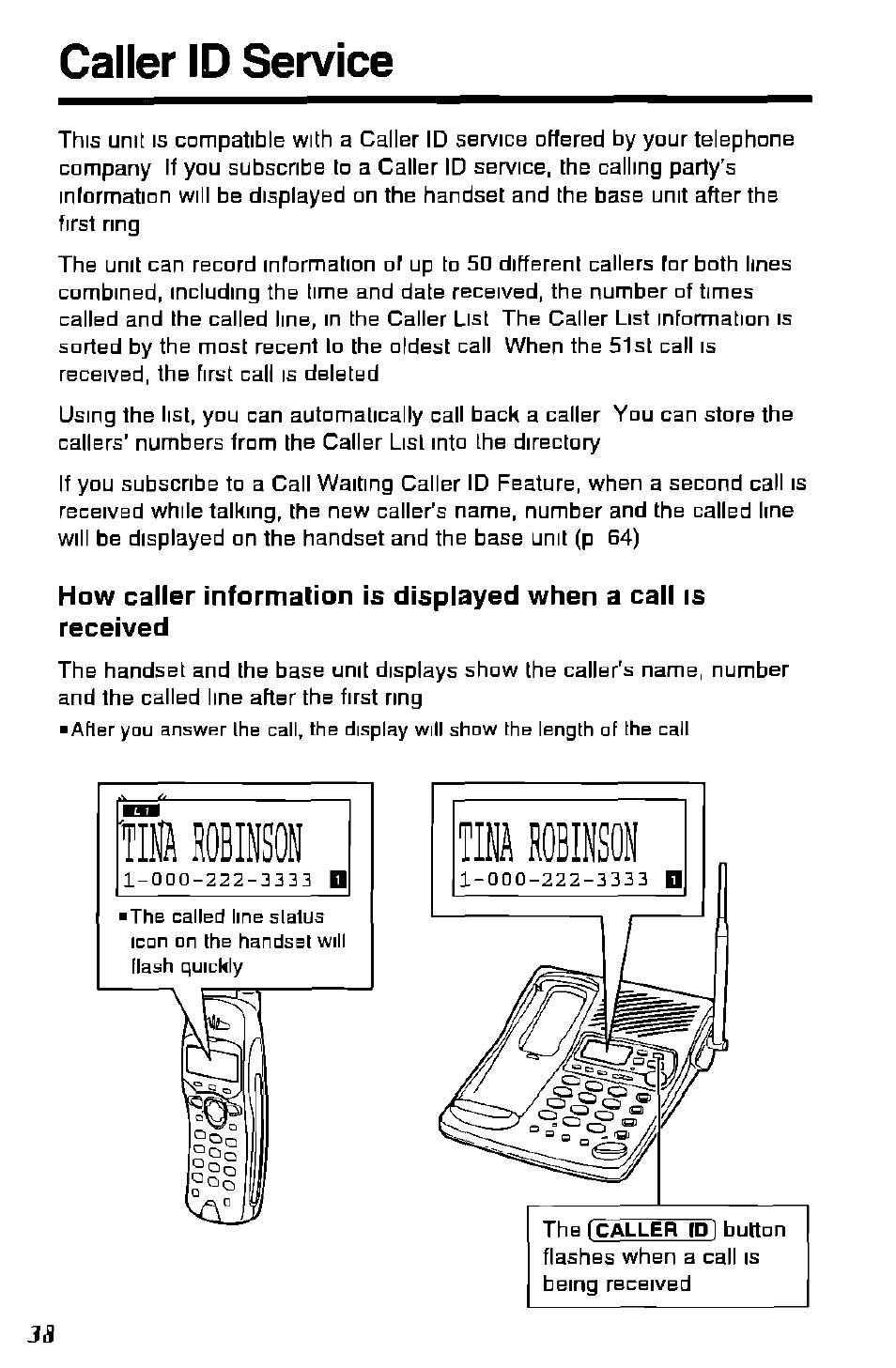 Caller id service | Panasonic KX-TC1891B User Manual | Page 38 / 96