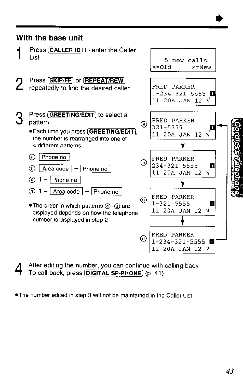 With the base unit | Panasonic KX-TC1891B User Manual | Page 43 / 96