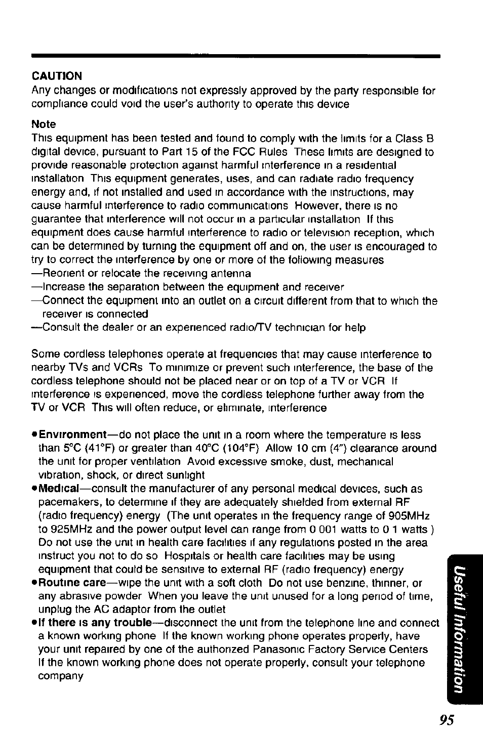 Caution | Panasonic KX-TC1891B User Manual | Page 95 / 96