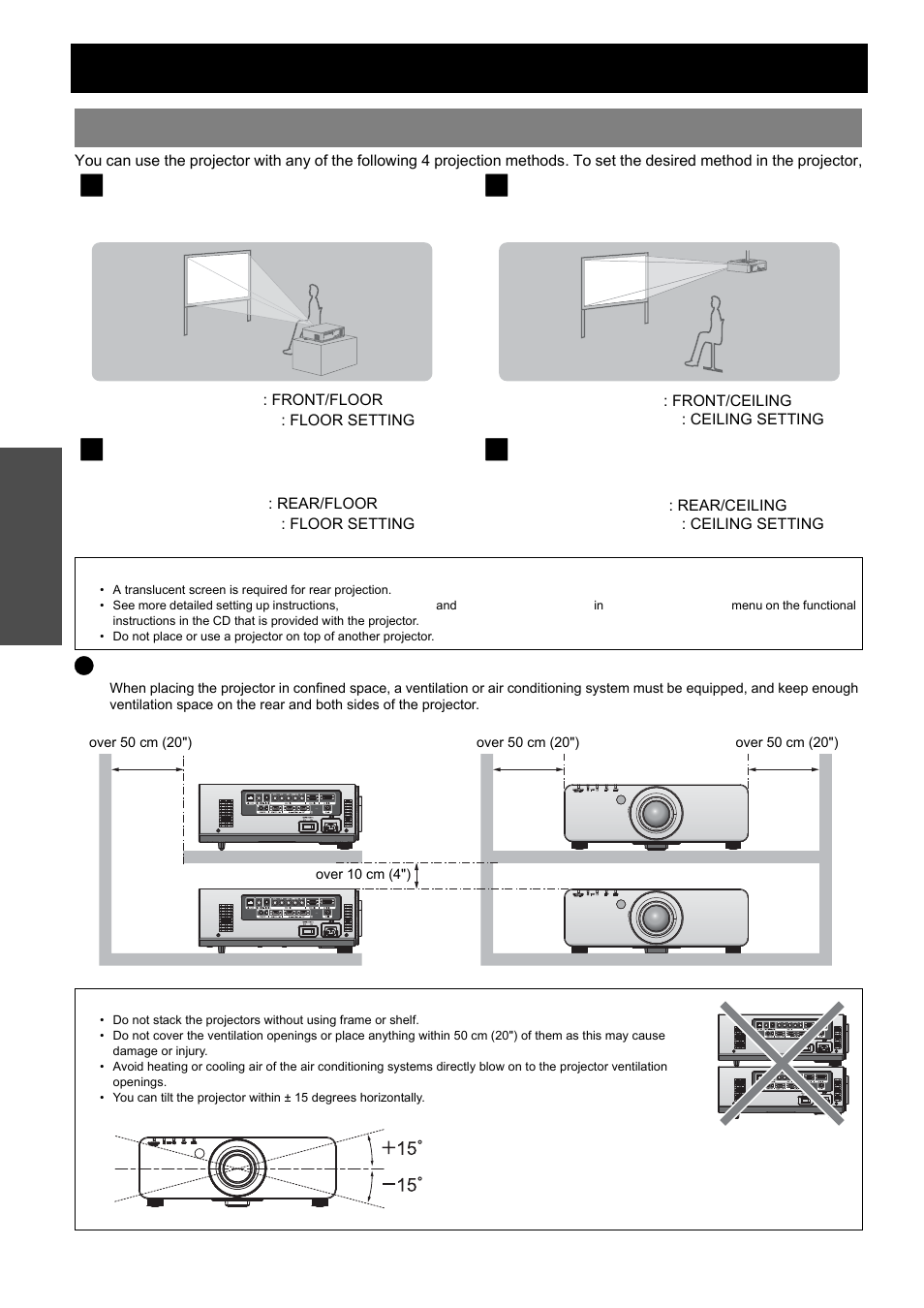 Setting up, Projection method, Nglish - 16 | Panasonic PT-D5000E User Manual | Page 16 / 42