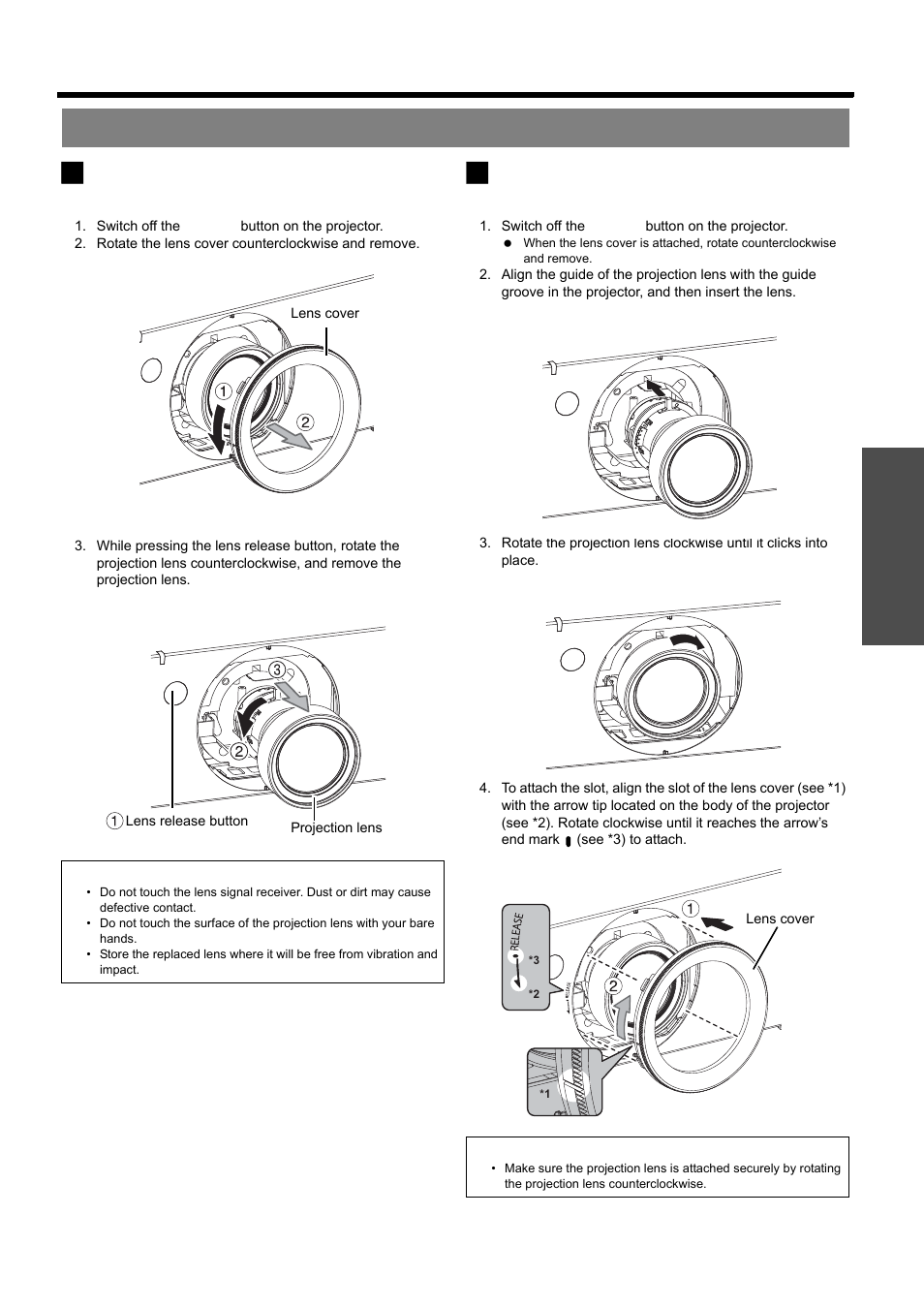 Removing and attaching the projection lens, Nglish - 17, Setting up | Removing the projection lens from the projector, Attaching the projection lens to the projector, Getting started | Panasonic PT-D5000E User Manual | Page 17 / 42