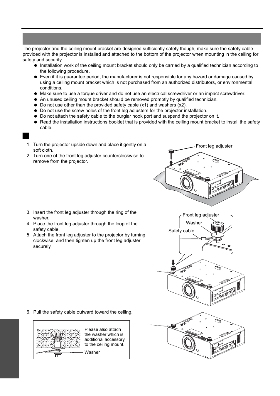 Ceiling mount bracket safeguards, Nglish - 38, Technical information | Attachment procedure, Appendix | Panasonic PT-D5000E User Manual | Page 38 / 42